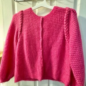 Sezane Hot Pink Textured Knit Cardigan